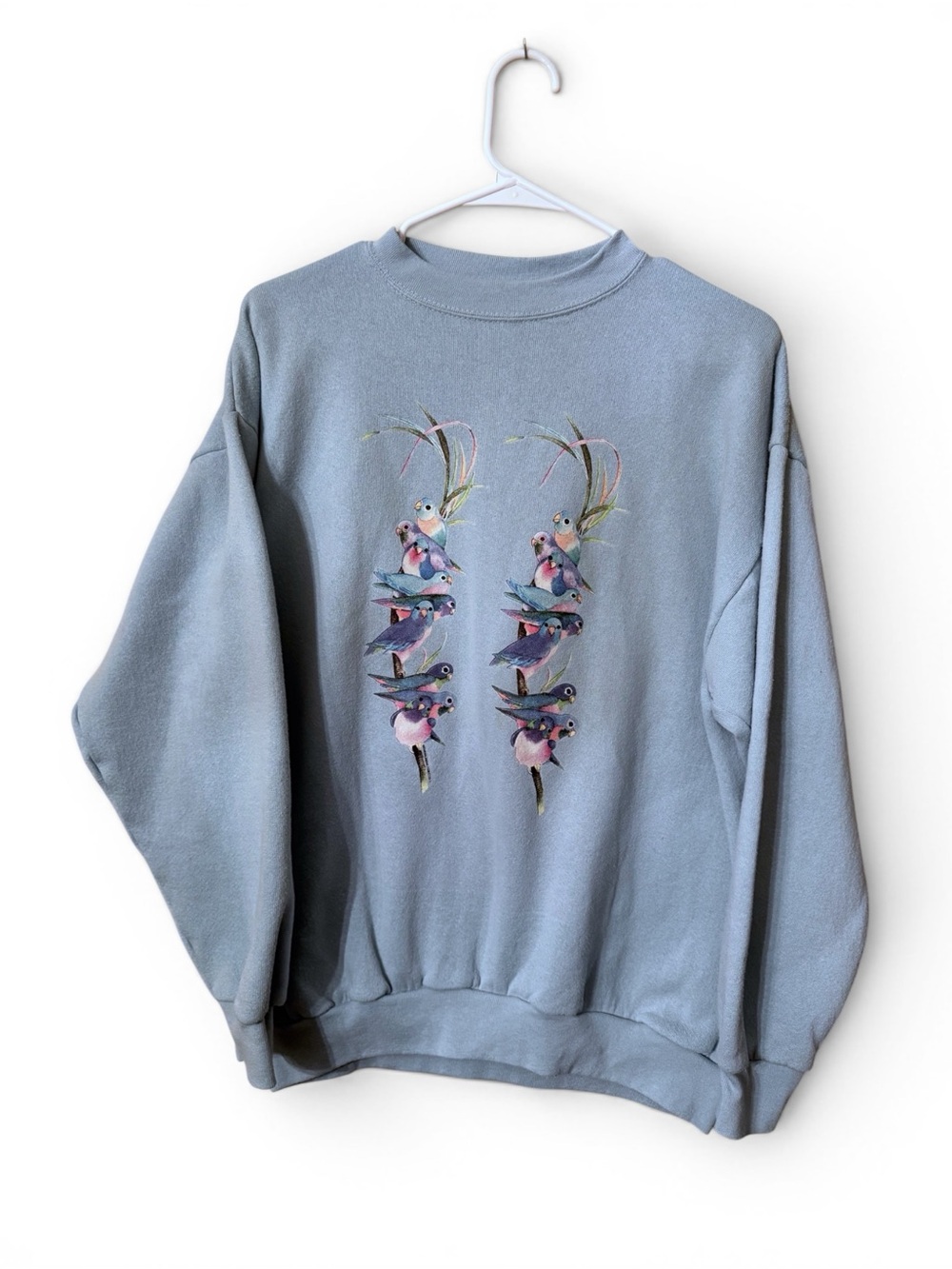 Vintage Bird Graphic Sweatshirt Blue Nature Tultex Size Large